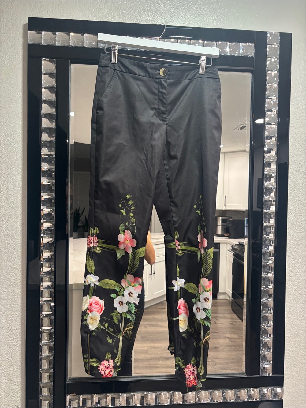 Ted Baker London Black Floral-Embroidered Chinos